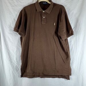 Polo Ralph Lauren Mens Short Sleeve Pique Polo Shirt Brown Classic Fit Large